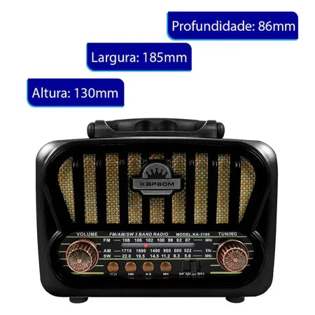 Rádio Vintage V2.0 2025/2026 Bluetooth, USB e Cartão