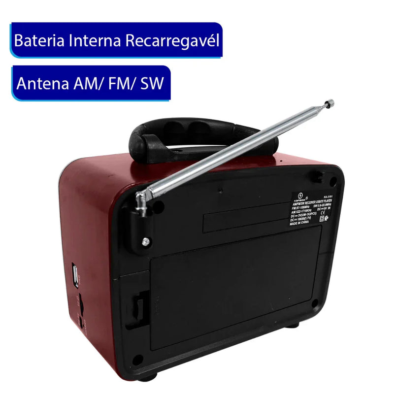 Rádio Vintage V2.0 2025/2026 Bluetooth, USB e Cartão